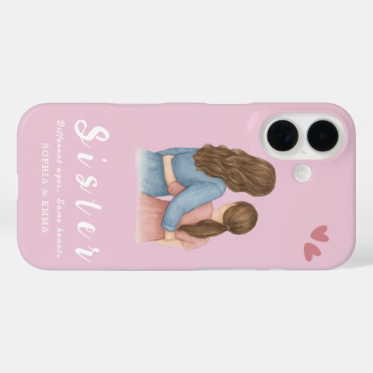 Sister Collage iPhone 16 Case – Same Hearts (Achterkant (horizontaal))