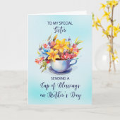 Sister Cup of Blessings and Flowers Moederdag Kaart (Gele Bloem)