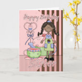 Sister Cute Birthday Card - Cupcakes And Tea - Afr Kaart (Gele Bloem)