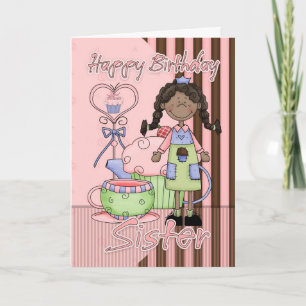 Sister Cute Birthday Card - Cupcakes And Tea - Afr Kaart