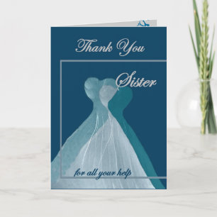 SISTER Dank u wel Bridesmaid - BLAUWGROEN gowns Bedankkaart