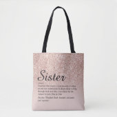 Sister Definitie Script Roze Goud Glitter Tote Bag (Voorkant)