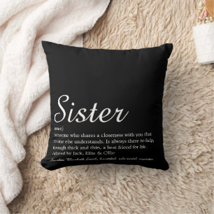Sister Definition Chic Script Black en White Kussen