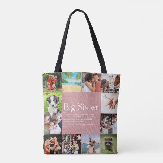 Sister Definition Girly Pink Fun Photo Collage Tote Bag (Achterkant)