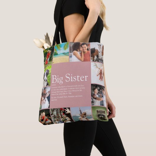 Sister Definition Girly Pink Fun Photo Collage Tote Bag (Dichtbij)