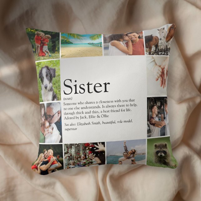 Sister Definition Modern 12 Photo Collage Kussen (Sister Definition Modern 12 Photo Collage Throw Pillow)