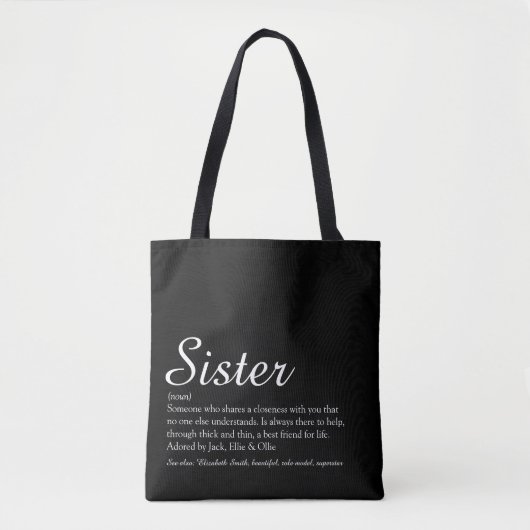 Sister Definition Script Modern Fun Tote Bag (Voorkant)