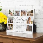 Sister Definition Script Photo Collage Marble Fotoplaat<br><div class="desc">Stuur een mooi gepersonaliseerd cadeau naar je zus dat ze voor altijd zal koesteren. Het plaatje is ontworpen als een woordenboekdefinitie met "zuster" in een mooie handgeschreven scriptstijl met een witte achtergrond. Speciaal gepersonaliseerd fotocollage fotoblok om uw eigen speciale familiefoto's en herinneringen weer te geven. Ons ontwerp is voorzien van...</div>