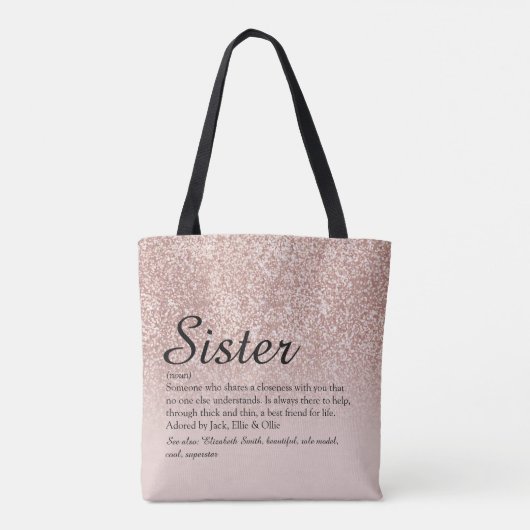 Sister Definition Script Roos Gold Glitter Tote Bag (Achterkant)