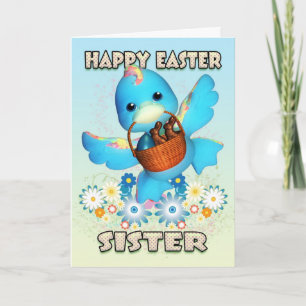 Sister Easter Kaart - Schattigee eend met mand van