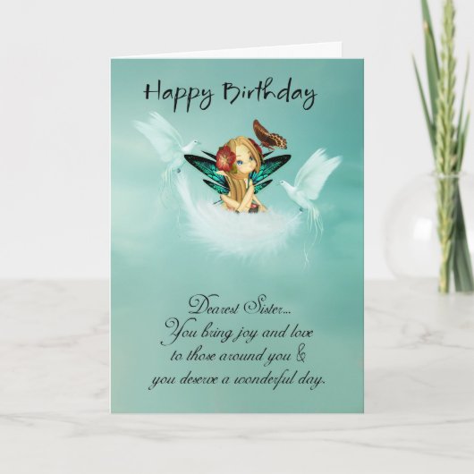 Sister Fairy Birthday Card With Doves Kaart (Voorkant)
