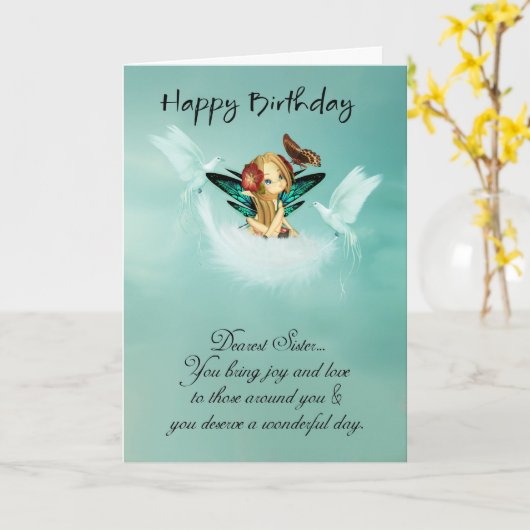 Sister Fairy Birthday Card With Doves Kaart (Gele Bloem)
