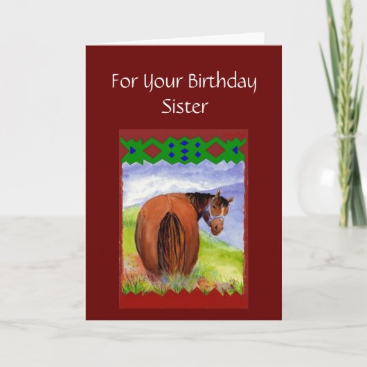 Sister Funny Birthday Wishes Horses  Diet Cake Kaart (Voorkant)