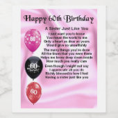 Sister Gedicht Wijnflesje Label - 60ste Verjaardag Wijn Etiket (Enkel label)