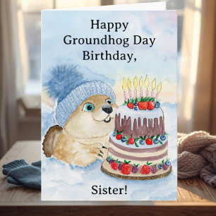 Sister Gefeliciteerde Groundhog Day Verjaardag Kaart