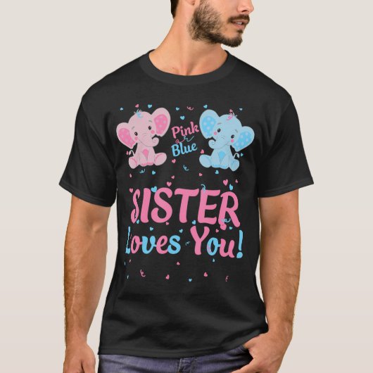 Sister Gender Reveal Elephant Roze of Blauwe Match T-shirt (Voorkant)