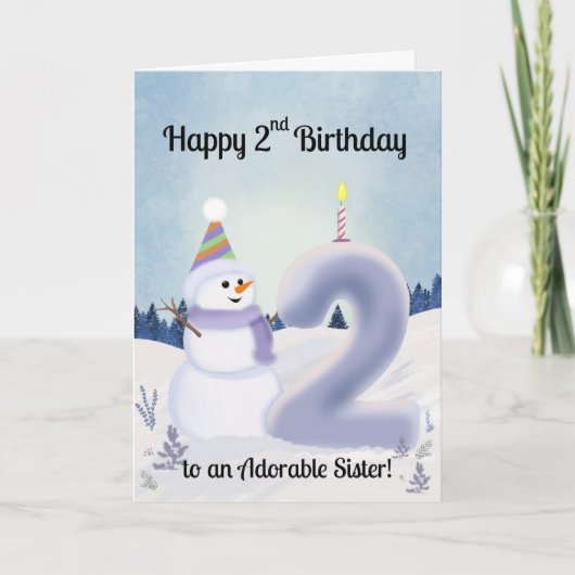Sister Happy 2nd Birthday Snowman Building Kaart (Voorkant)