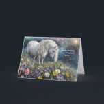 Sister Happy Birthday met  Eenhoorn Kaart<br><div class="desc">in bloemetjes,  een prachtige witte eenhoorn met lange manen en voorhangsel. Een mystieke Happy Birthday kaart voor je zus,  dat je de formulering ook kunt veranderen.</div>