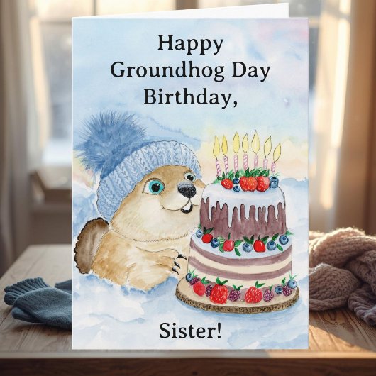 Sister Happy Groundhog Day Birthday  Kaart
