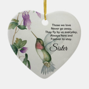 Sister Heart Memorial Never Go Away Bird Keramisch Ornament