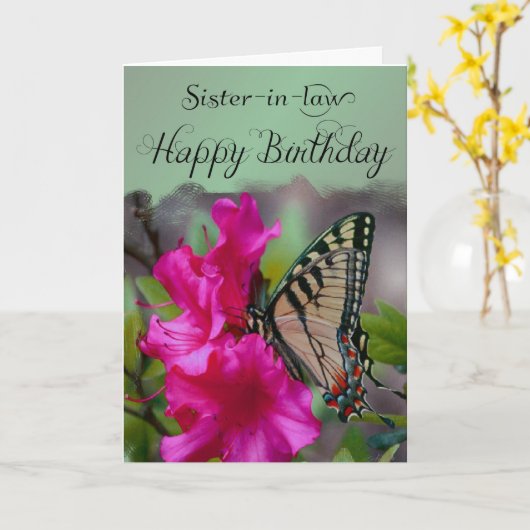 Sister-in-law / Gelukkige Verjaardag - Butterfly Kaart (Gele Bloem)