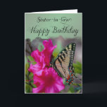 Sister-in-law / Gelukkige Verjaardag - Butterfly Kaart<br><div class="desc">Stuur je liefde en beste Verjaardagswensen naar je schoonzus in dit prachtige wenskaarten ontwerp van een zwart-witte vlinder op een mooie roze bloem met een pastelgroene rand. Een binnenste kaartvers is inbegrepen voor uw gebruik of u kunt het verder aanpassen met het toevoegen van uw eigen gevoelens ... ©SmudgeArt -...</div>