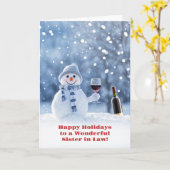 Sister in Law Grappige en Schattigee kerstwijn Kaart (Gele Bloem)