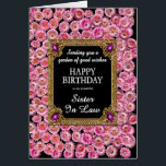 Sister-in-law Verjaardag Roze Daisies<br><div class="desc">Een bloemenverjaardagskaart voor je schoonzus. Deze elegante verjaardagskaart toont een delicate verstrooiing van zachte roze madeliefjes, die schoonheid, gratie en vreugde symboliseren. Het lichte en luchtige bloemige ontwerp geeft een vleugje charme van de natuur, ideaal om een speciale dag met warmte en liefde te vieren. De vrolijke bloemen roepen gevoelens...</div>