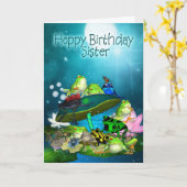 Sister Kaart met Fantasy Frogs - Hoppy Birthday (Gele Bloem)