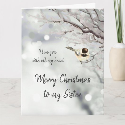 Sister Kerstliefde mijn hart Chickadee Bird Kaart (Voorkant)