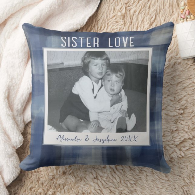 Sister Love foto keepsake namen aangepaste blauwe  Kussen (Deken)