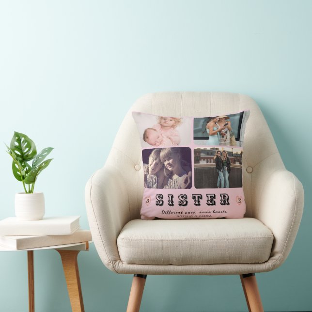 Sister Photo Collage – Different Ages, Same Hearts Kussen (Stoel)