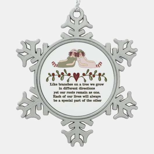 Sister Poem Holiday Kerstmis Snowflake-versiering Tin Sneeuwvlok Ornament (Voorkant)
