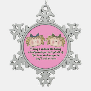 Sister Poem Holiday Kerstmis Snowflake-versiering Tin Sneeuwvlok Ornament