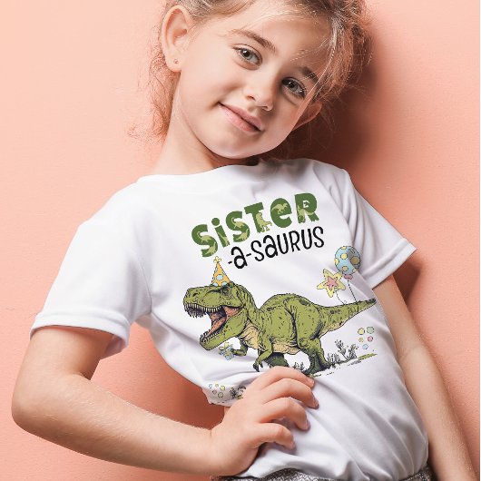Sister-saurus Dinosaur Thema Kids Verjaardagsfeest T-shirt