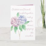 Sister verjaardagskaart - waterverf hydrangea kaart<br><div class="desc">Een mooie waterverf hydrangea verjaardagskaart met een sentimenteel versum aan de voorzijde en een vervolg aan de binnenkant</div>