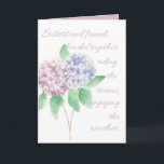 Sister verjaardagskaart - waterverf hydrangea kaart<br><div class="desc">Een mooie waterverf hydrangea verjaardagskaart met een sentimenteel versum aan de voorzijde en een vervolg aan de binnenkant</div>