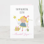 SIster verjaardagsmeisjes Kaart<br><div class="desc">Een schattige verjaardagskaart met de meest kutste kleine feeën die je kunt personaliseren met de naam van je zus. Het verjaardagsfee collectie is perfect voor kleine meisjes die magische wezens aanhangen. U kunt tussen twee soorten kaarten kiezen. U kunt kiezen voor zijdeachtig glanzend papier of matte papier. Matte, is een...</div>