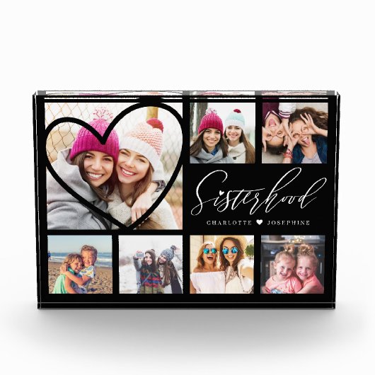 Sisterhood Script BFFs Heart 7 Photo Grid Collage Fotoblokken (Voorkant)