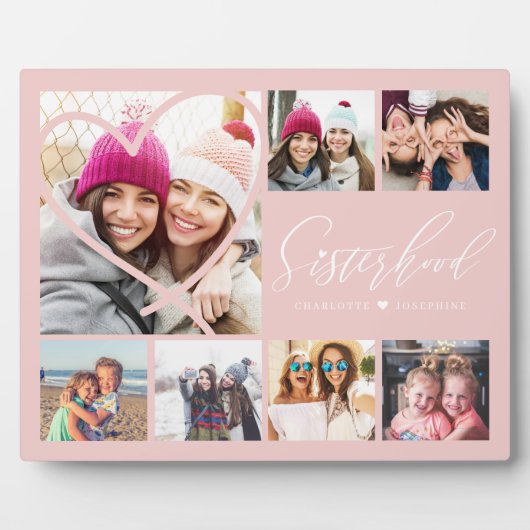 Sisterhood Script BFFs Heart 7 Photo Grid Collage Fotoplaat (Voorkant)