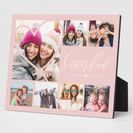 Sisterhood Script BFFs Heart 7 Photo Grid Collage Fotoplaat (Zijkant)