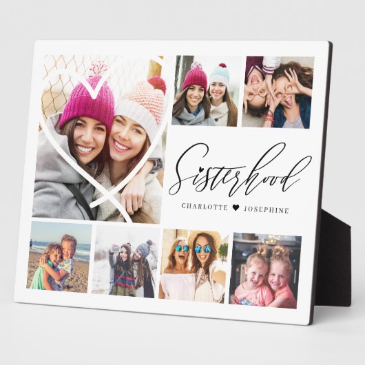 Sisterhood Script BFFs Heart 7 Photo Grid Collage Fotoplaat (Zijkant)