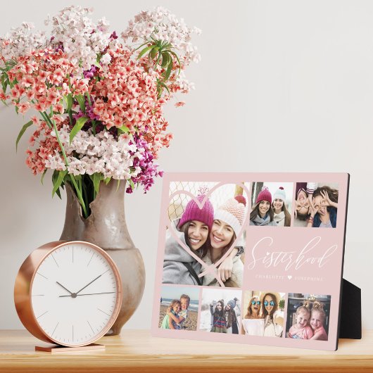 Sisterhood Script BFFs Heart 7 Photo Grid Collage Fotoplaat