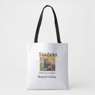 Sisters besties BFF voeg foto naam familie toe Tote Bag