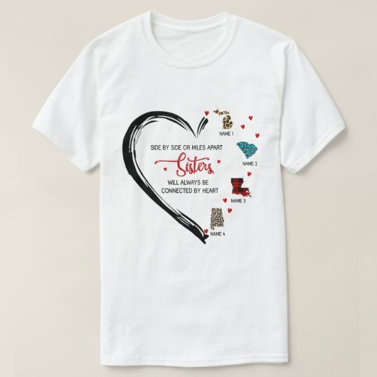 Sisters, Besties Will Always Be Connected By Heart T-shirt (Design voorkant)