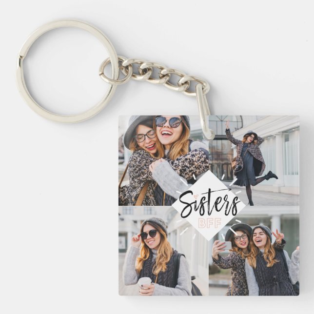 Sisters BFF | Best Friends Forever Photo Collage Sleutelhanger (Voorkant)