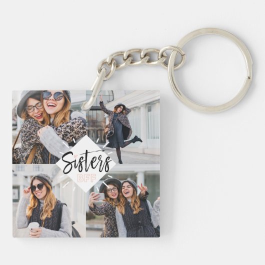 Sisters BFF | Best Friends Forever Photo Collage Sleutelhanger (Achterkant)