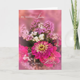 Sister's Birthday Pink Flowers Soft and Feminine Kaart
