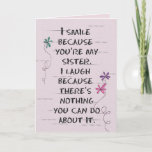 Sister's Birthday with glitter flowers Card Kaart<br><div class="desc">Glitter doodle daisies on cracked blush pink background for sister's birthday.</div>