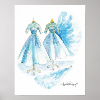Sisters Blue Dress 11x14 van Heather French Henry Poster